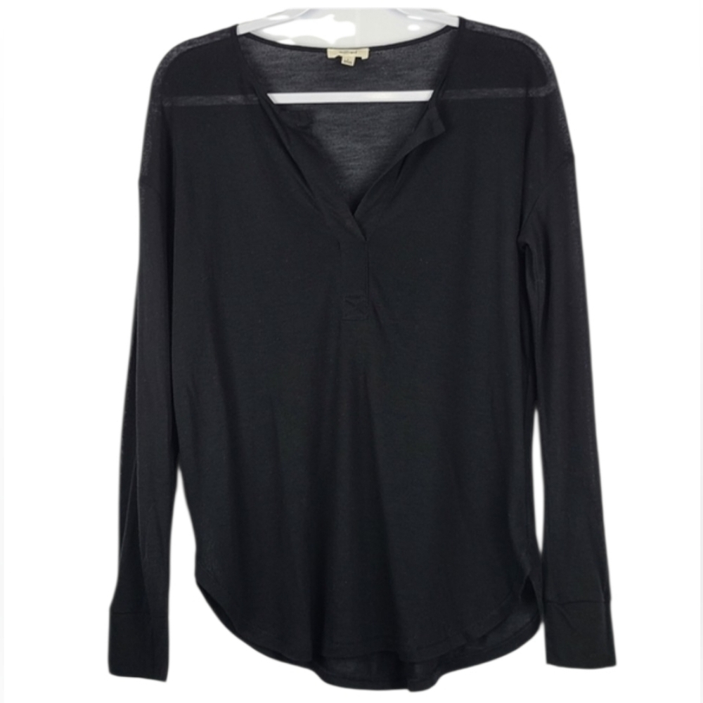 Wilfred Aritzia Black Semi-Sheer V-Neck Long Sleeve Shirt Oversized S Minimalist